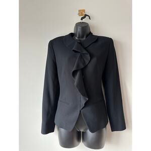 Vintage 90s Black Ruffle Front Blazer | Tailored Power Jacket | Size 4